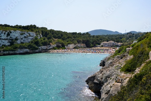 Panoramic landscape of the beautiful bay of Cala Estany d en Mas with a wonderful turquoise sea and the beach  near Porto Cristo  Mallorca Majorca  Spain