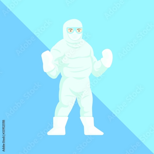 Professional doctors wearing protective suite standing and with passion to fight coronavirus