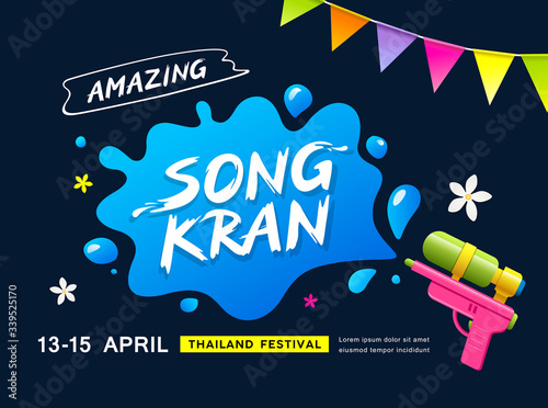 Songkran thailand festival Water gun and water splash, banner design background, illustration