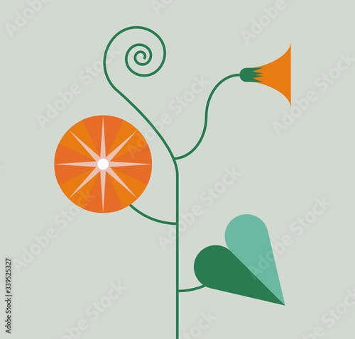 Vector plano flor naranja enredadera aislada con hojas