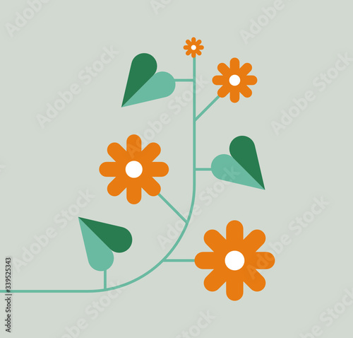 Vector plano flor naranja margaritas aislada con hojas