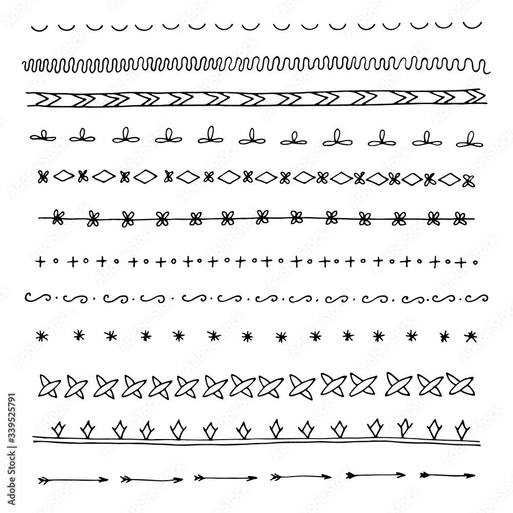 Fototapeta premium hand drawn borders dividers set of vector elements