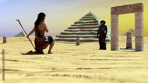 An ancient Egyptian woman watching a man from space