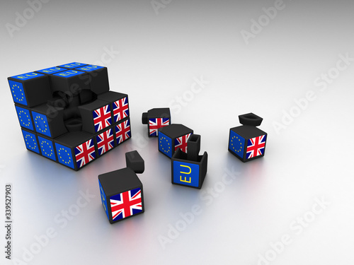 3D rendered Puzzle Cube representing Brexit EU Mess