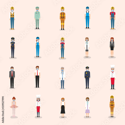 Workers with masks against 2019 ncov virus vector design