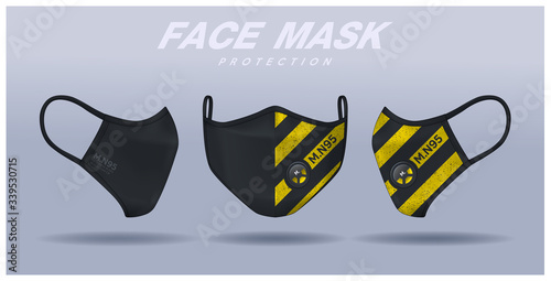 face mask design template, dust protection & breathing medical respiratory.