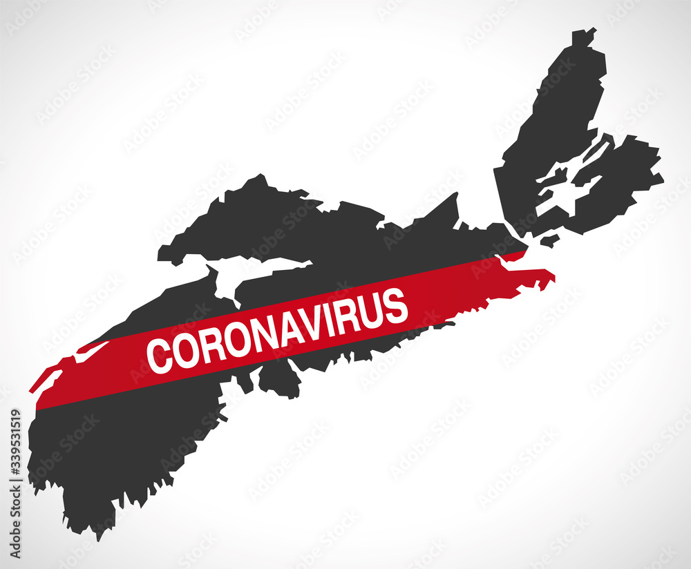 Nova Scotia CANADA map with Coronavirus warning illustration