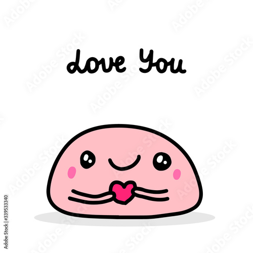 Love you hand drawn vector illustration in cartoon comic style dessert holding tender heart smiling