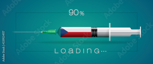 Vector illustration with 3D corona vaccine, loading, country flag concept.