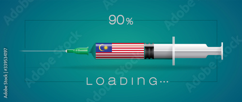 Vector illustration with 3D corona vaccine, loading, country flag concept.