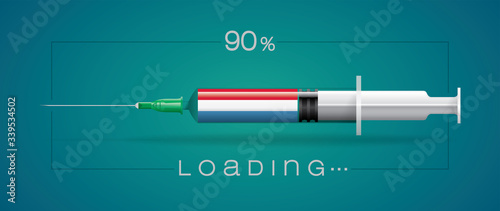 Vector illustration with 3D corona vaccine, loading, country flag concept.