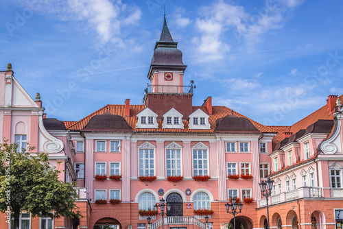 Front facade of City Hall building in Ilawa city, Poland photo