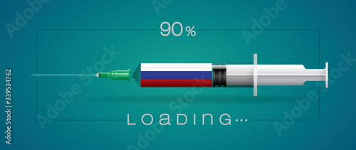 Vector illustration with 3D corona vaccine, loading, country flag concept.