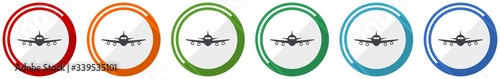 Flight icon set, plane, aircraf flat design vector illustration in 6 colors options for webdesign and mobile applications © Alex White
