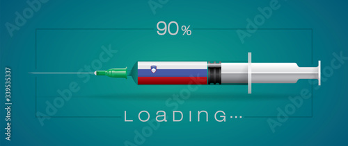 Vector illustration with 3D corona vaccine, loading, country flag concept.