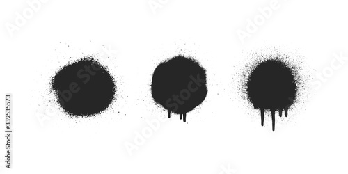 Spray paint round frames box set. Grunge graffiti banner. Vector isolated stencil illustration. Airbrush ink dot background.