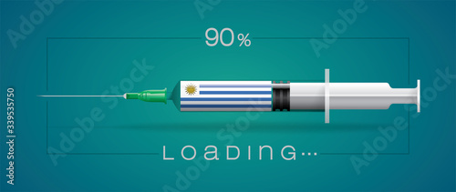 Vector illustration with 3D corona vaccine, loading, country flag concept.