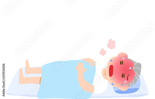 夏に熱を出す老人のイラスト
