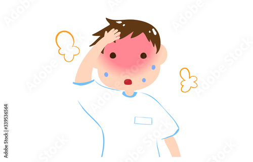 熱中症をおこしそうな男の子のイラスト