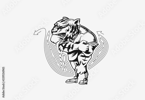 Powerful strong lion animal sports mascot, vector illustration.