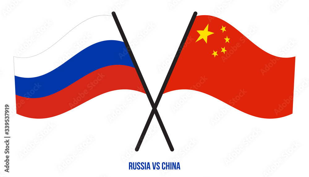 Russia and China Flags Crossed And Waving Flat Style. Official Proportion. Correct Colors Russia and China Flags Crossed And Waving Flat Style. Official Proportion. Correct Colors