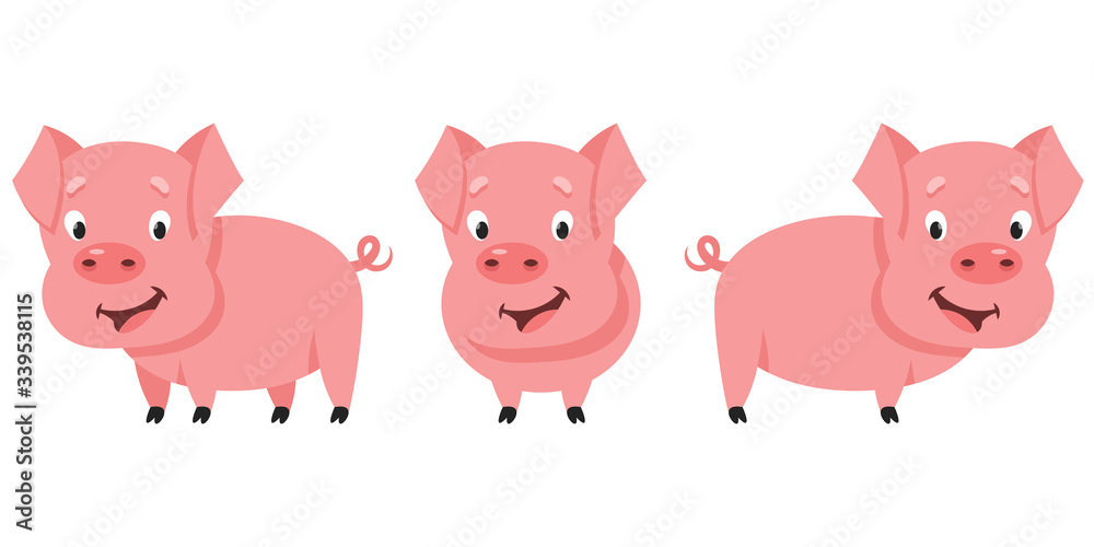 Little pig in different poses. Farm animal in cartoon style. Little pig in different poses. Farm animal in cartoon style.