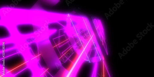 3D abstract background with neon lights. neon tunnel .space construction . 3d illustration