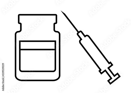 Vector illustration of vaccine and syringe medical medication, vaccines and spa salons advertising