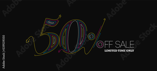 50% OFF Sale Discount Banner. Discount offer price tag.  Vector Modern Sticker Illustration.