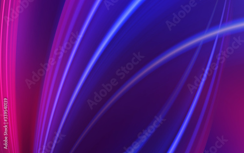 Abstract dark background with blue and pink neon glow. Neon light lines, waves.