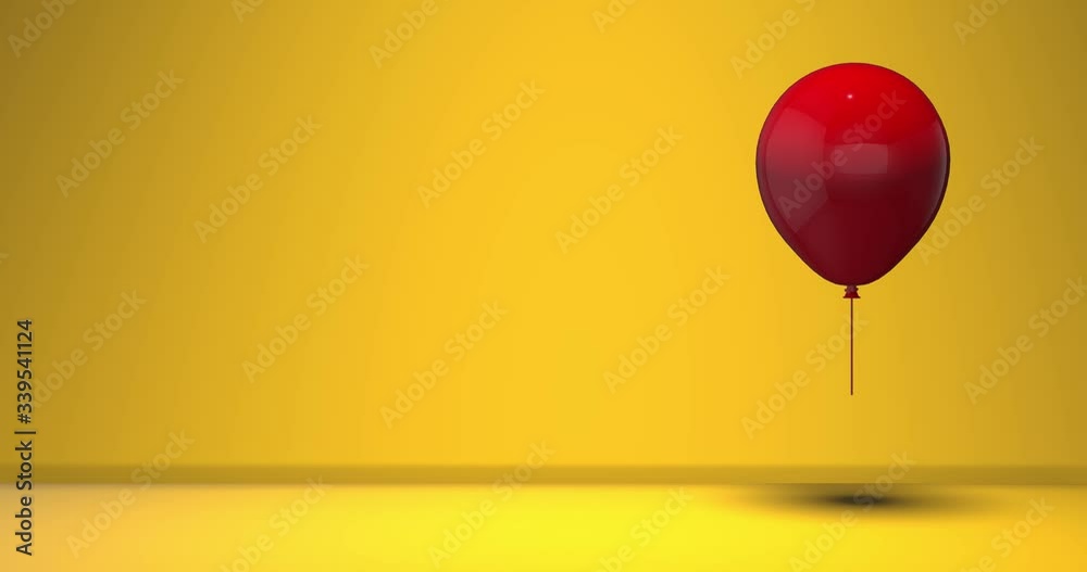 Abstract 3d model of glossy red ballon bouncing on yellow background. Celebration concept. Minimalist animation in 4k. Great for greeting card. With space for text Abstract 3d model of glossy red ballon bouncing on yellow background. Celebration concept. Minimalist animation in 4k. Great for greeting card. With space for text