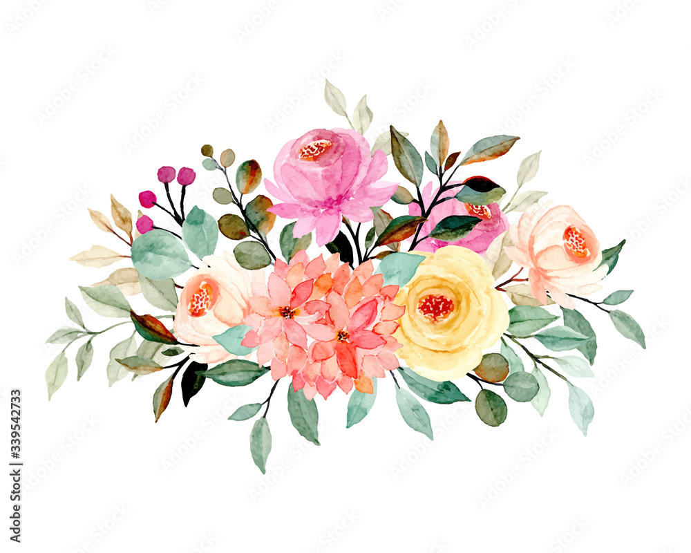 floral bouquet with watercolor for decoration, wedding invitation and greeting card