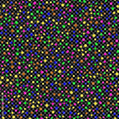 Multicoloured simple flat style light star flares seamless texture. Vector illustration