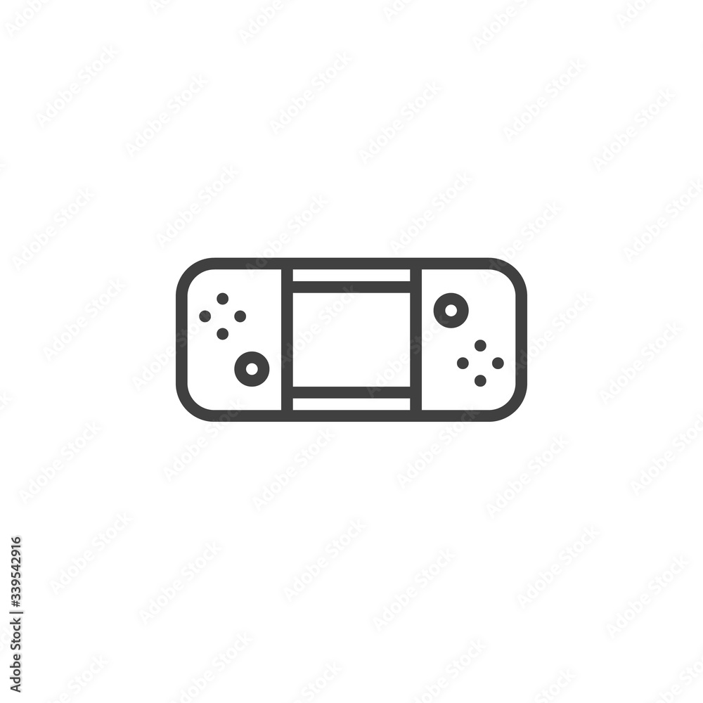 Handheld gamepad line icon. linear style sign for mobile concept and web design. Portable game console outline vector icon. Symbol, logo illustration. Vector graphics