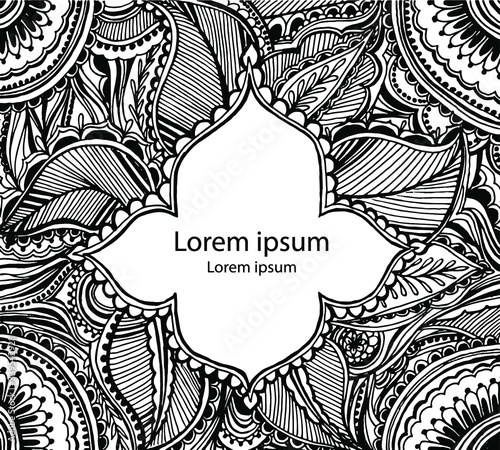 Abstract ornament frame,  template in botanical style with place for text. Text isolated on white background.