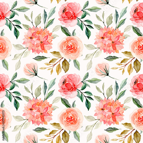 pink floral blossom watercolor seamless pattern