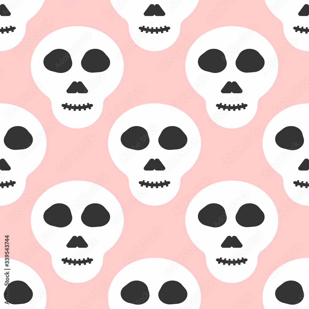 Simple seamless pattern with skulls. Modern girly print. Vector illustration.