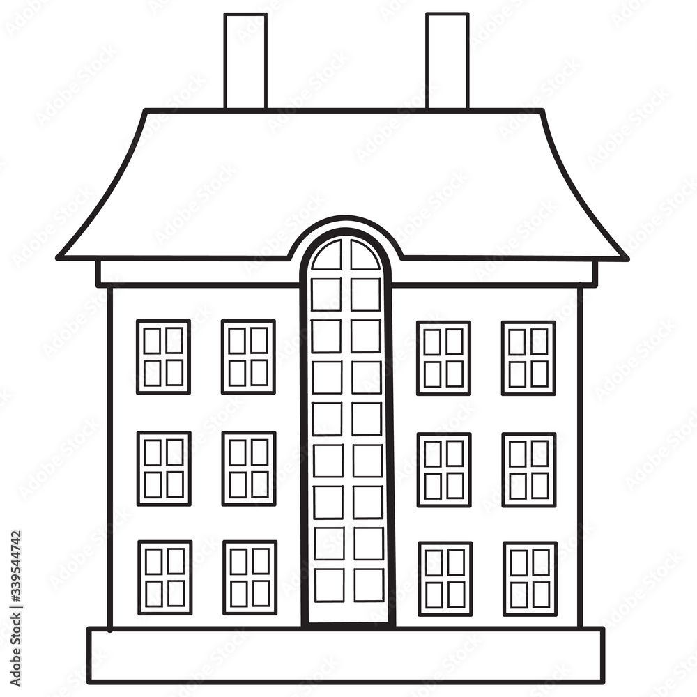 city house hotel in outline, isolated object on white background, vector illustration, city house hotel in outline, isolated object on white background, vector illustration,