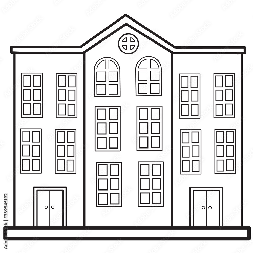 residential urban building in a modern style of three buildings in the circuit, isolated object on a white background, vector illustration,