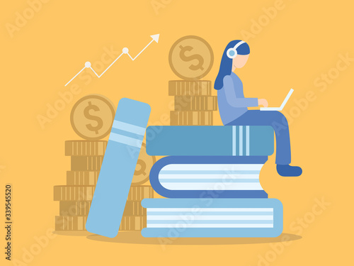 Woman sitting on books. Lea...