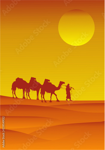 camels caravan in the desert