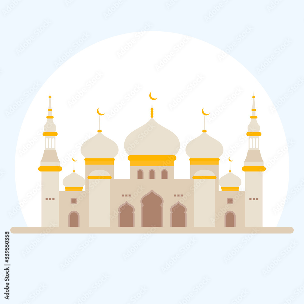 mosque flat design illustration. tour travel. city tourism. historical place. beautiful islamic mosque. ramadan vector illustration. eid mubarak. for islamic greeting concept