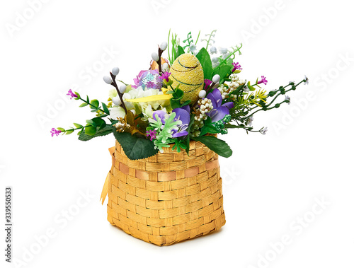 Fototapeta Naklejka Na Ścianę i Meble -  Easter basket from a flower arrangement on white background