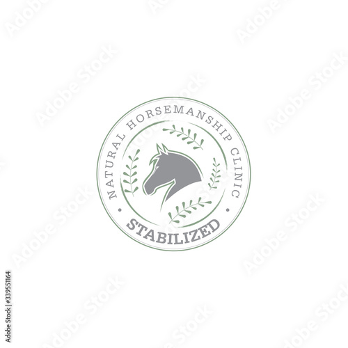 stabilized logo, stamp style head horse and grass vector