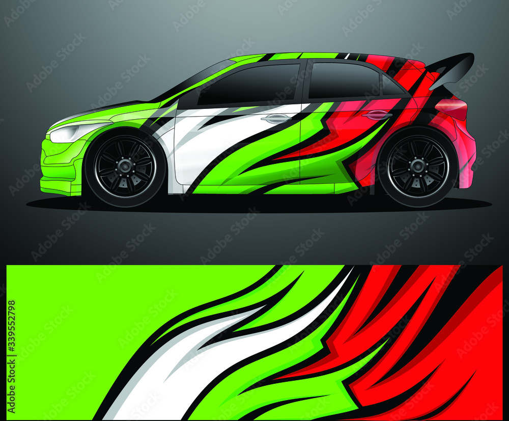 Fototapeta premium Rally car decal graphic wrap vector, abstract background