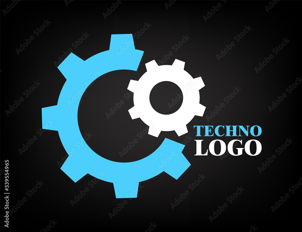 Tehno logo, construct icon, mechanical engineering banner, simple text and logo vector illustration Tehno logo, construct icon, mechanical engineering banner, simple text and logo vector illustration