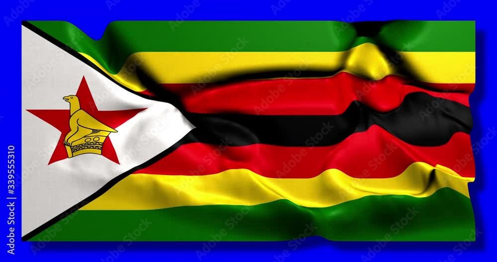  Green screen hiper realistic loop of Zimbabwe flag waving in the wind zimbabwean flag fluttering with highly detailed fabric texture animation 4k