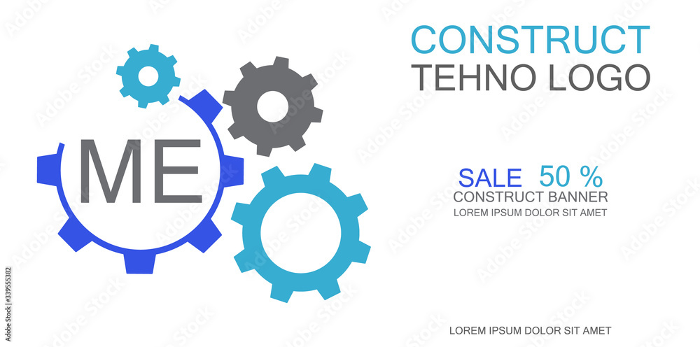 Tehno logo, construct icon, mechanical engineering banner, simple text and logo vector illustration Tehno logo, construct icon, mechanical engineering banner, simple text and logo vector illustration