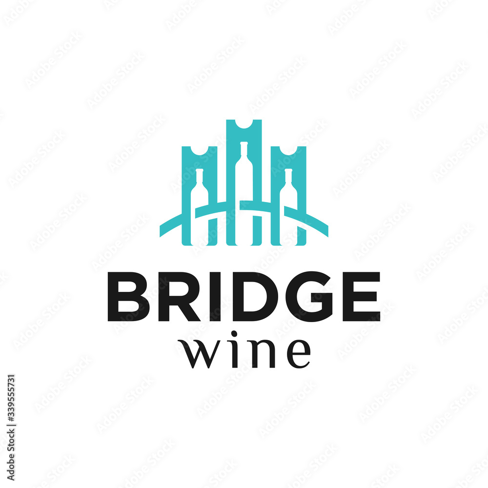 Wine Logo,  Creative Wine and Bridge concept logo design vector inspiration