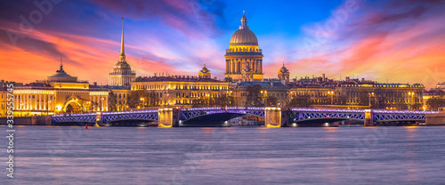 Saint Isaac's Cathedral, Panorama of St. Petersburg at the summer sunset, Russia is the largest Russian Orthodox cathedral, St. Petersburg architecture, Saint Petersburg, Russia Federation.